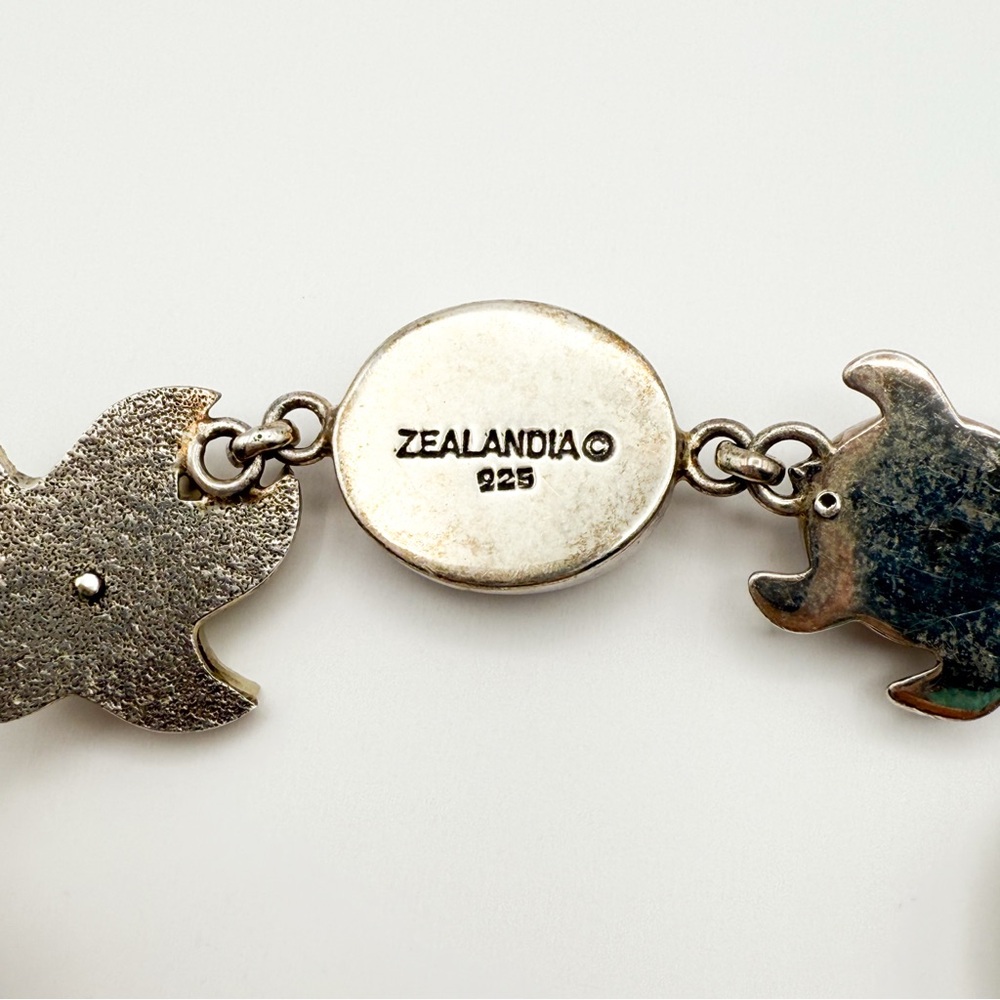 RARE! 🌊 Zealandia 🌊 Sterling Silver Fossil Sand Dollar and Ivory Turtle Bracelet - Picture 5 of 12
